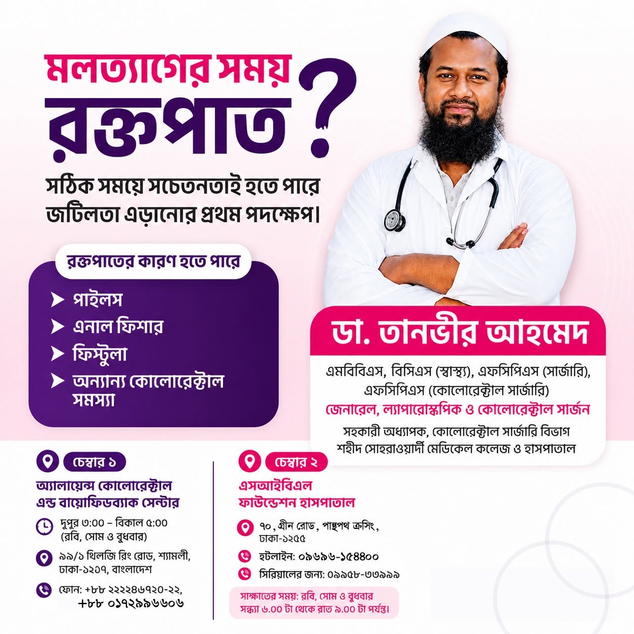 Rectal Bleeding Awareness and Chamber Schedule - Dr. Tanvir Ahmed